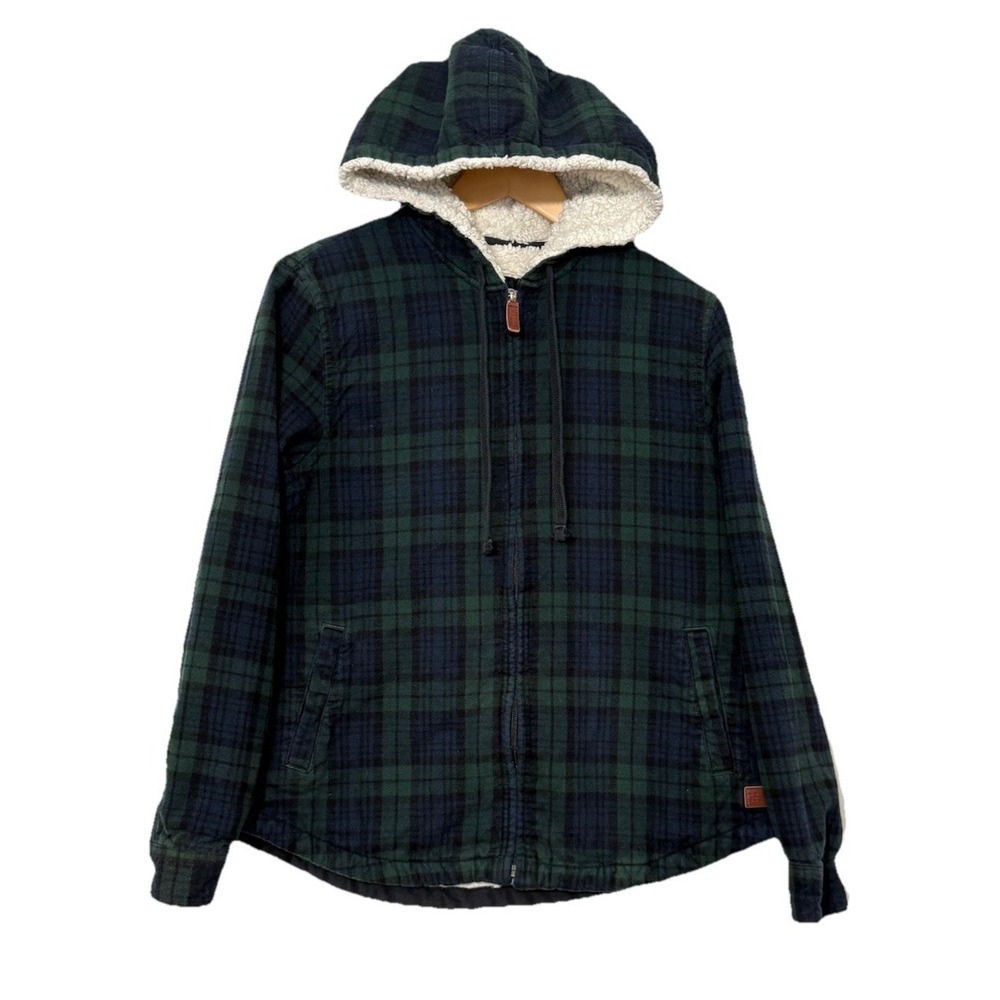 L.L. Bean Women's Sherpa Lined Full-Zip Jacket Blue Green Scotch Plaid Relaxed S